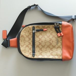 Coach Signature Coated Canvas and Calf Leather Sling Backpack
